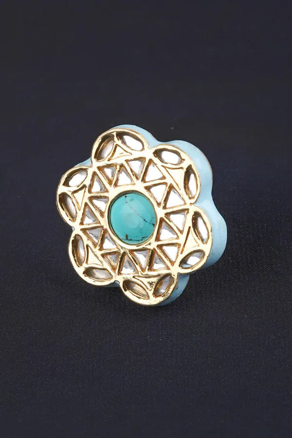 Turquoise Geometric Kundan Cocktail Ring