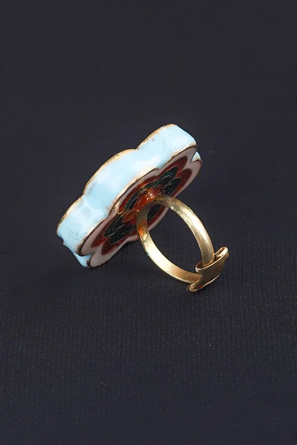 Turquoise Geometric Kundan Cocktail Ring