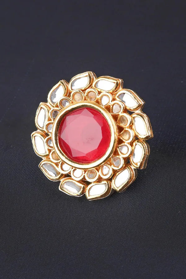 Red Kundan Cocktail Ring