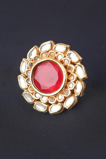 Red Kundan Cocktail Ring