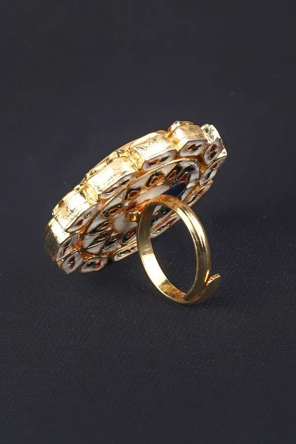 Red Kundan Cocktail Ring