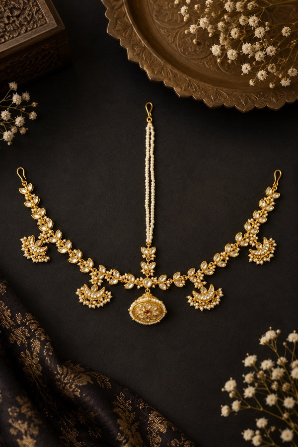 Golden Kundan Chand Borla Mathapatti