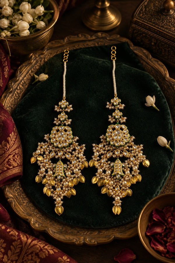 Statement Gold Pipalpatti Kundan Chandbali Earrings