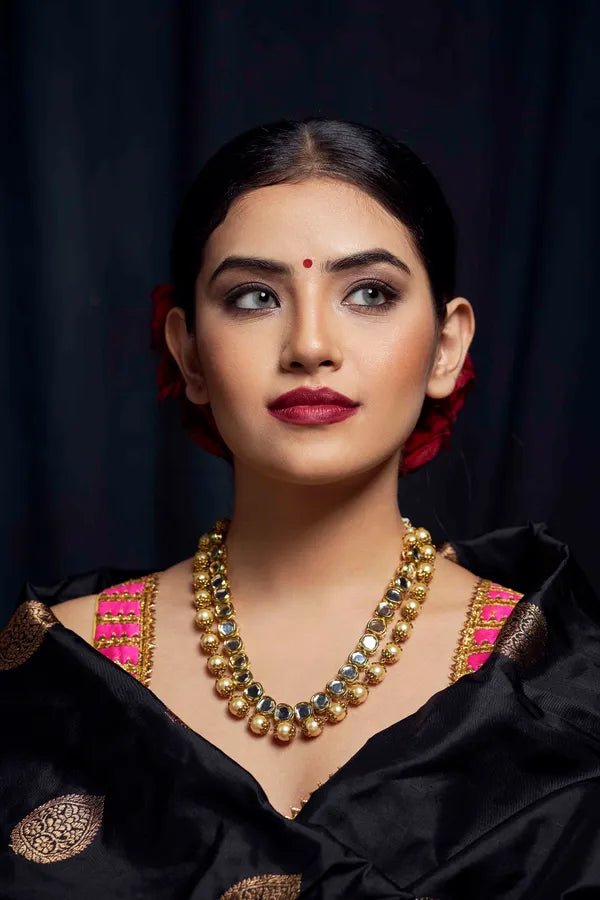 Double String Kundan & Pearl Necklace