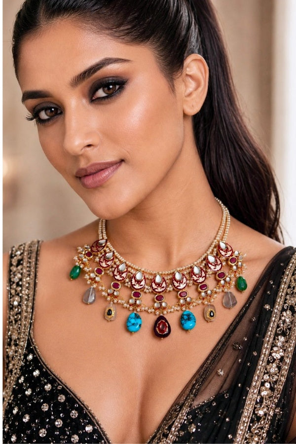 Red Meena Multi Stone Necklace