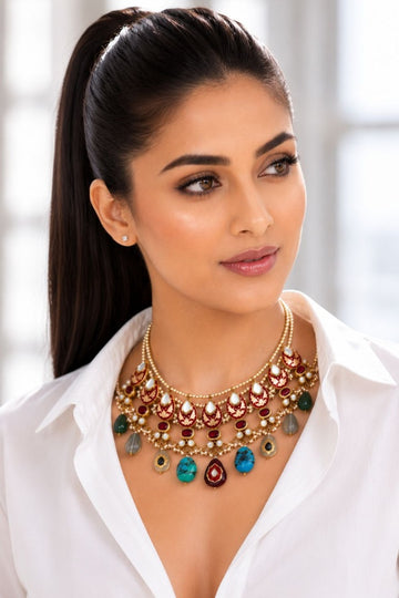Red Meena Multi Stone Necklace