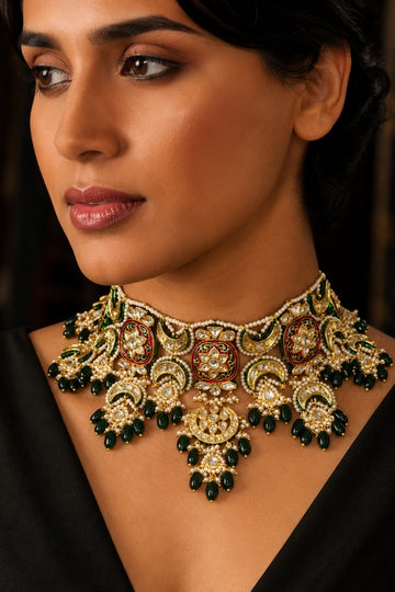 Emeralds Meenakari with Pearls Kundan Choker