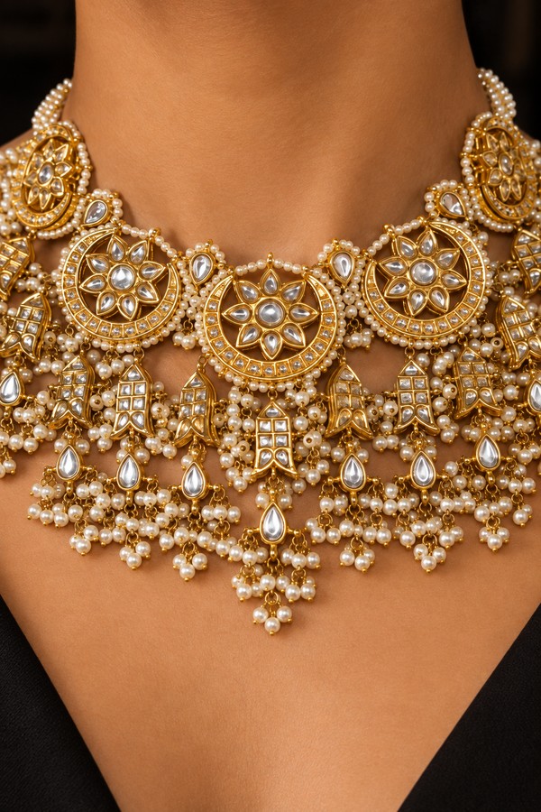 Statement Golden Fish Motif Kundan Choker Necklace