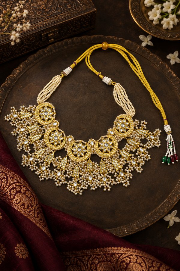 Statement Golden Fish Motif Kundan Choker Necklace
