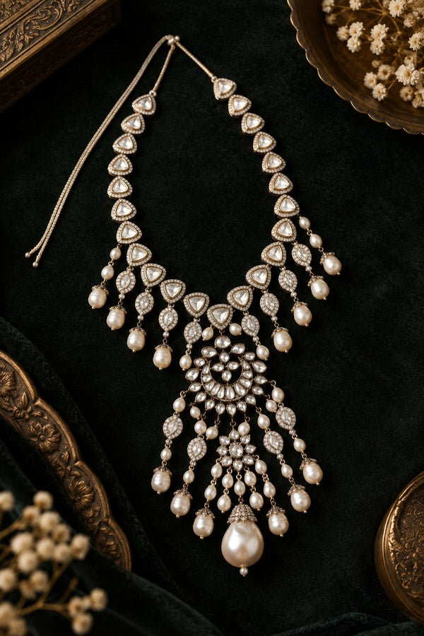 Flower Zirconia Pearls Pendant Necklace