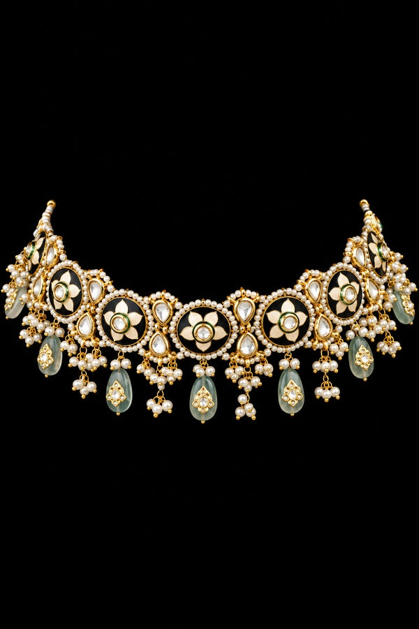 Black Meena Kundan Biya Barium Choker
