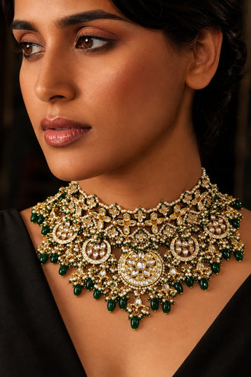 Statement Gold & Green Passion Choker Necklace