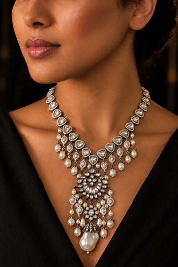 Flower Zirconia Pearls Pendant Necklace