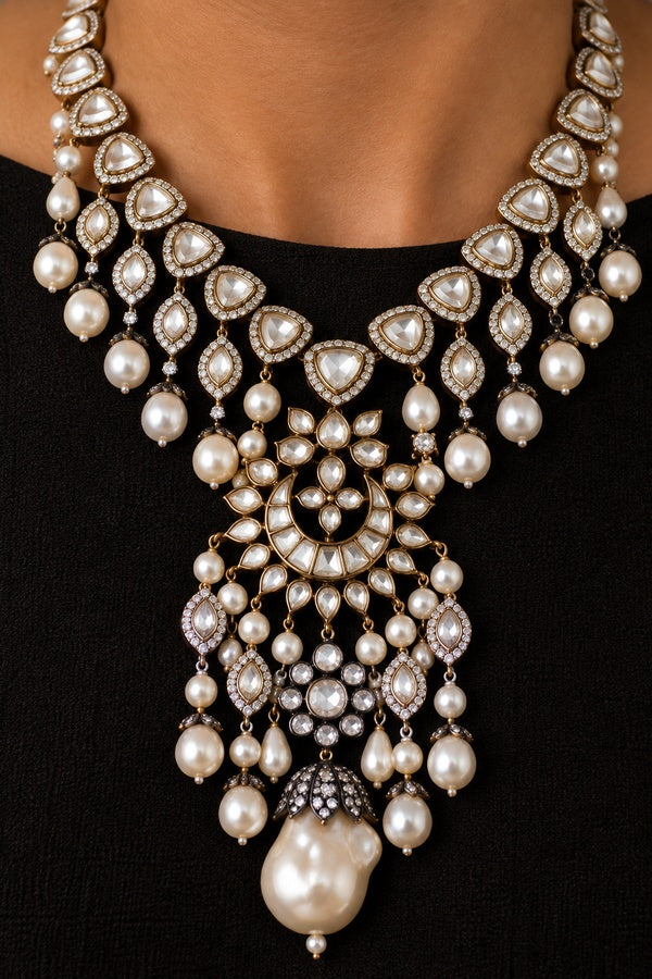 Flower Zirconia Pearls Pendant Necklace
