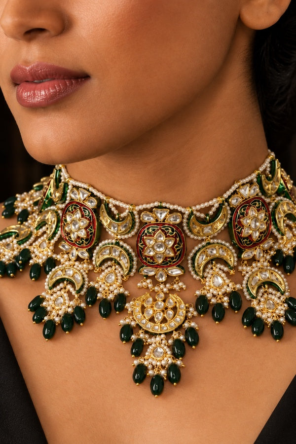 Emeralds Meenakari with Pearls Kundan Choker