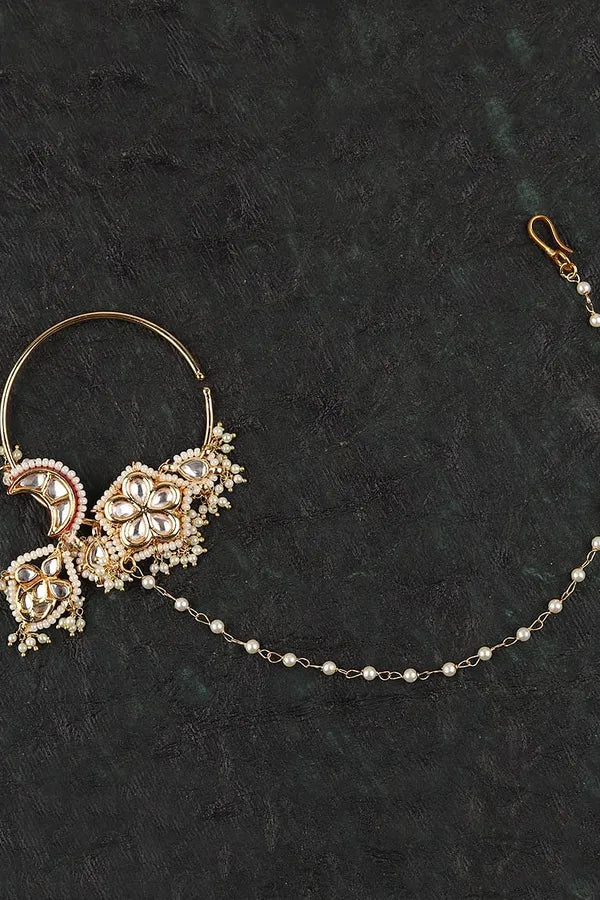 Flower & Moon Pearls Kundan Nath