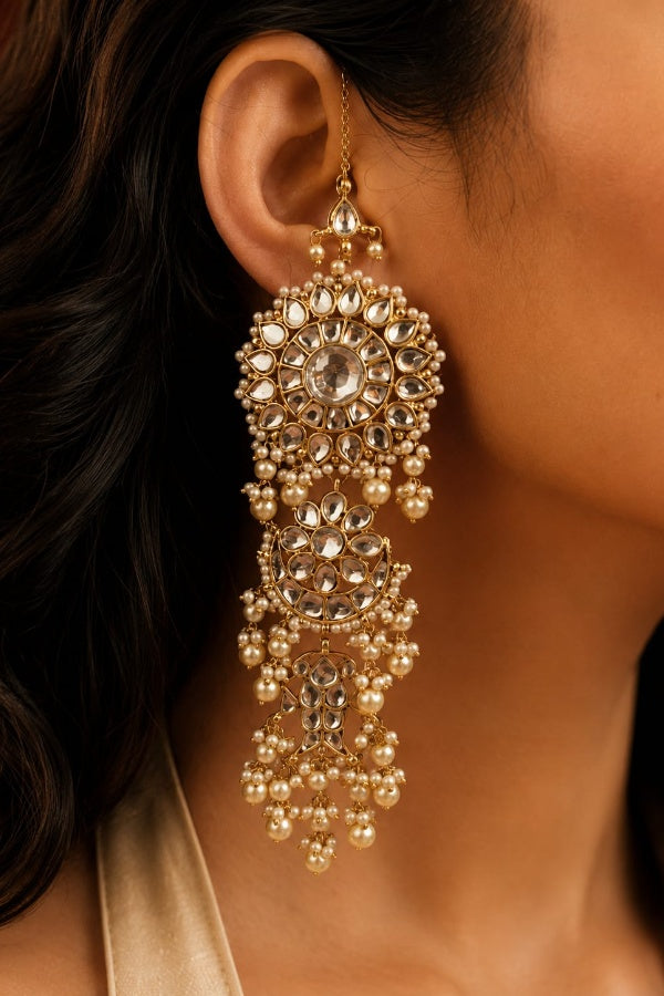 Statement Gold & White Fish Motif Dangler Earrings