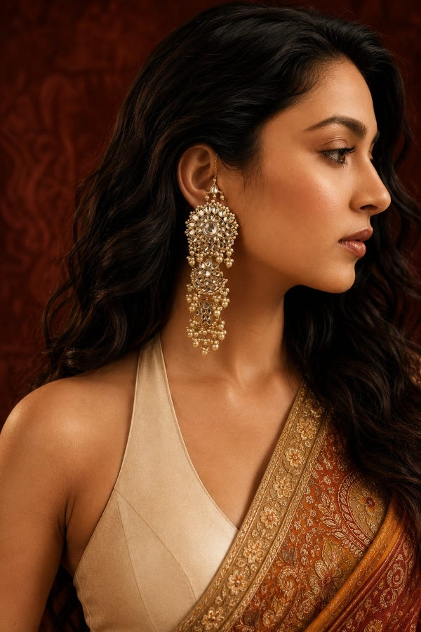 Statement Gold & White Fish Motif Dangler Earrings