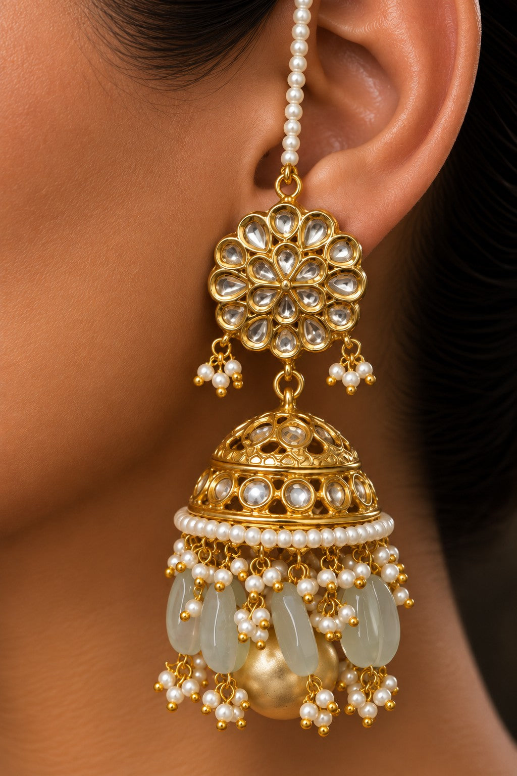 Pearl Drop Kundan Jhumki Earrings
