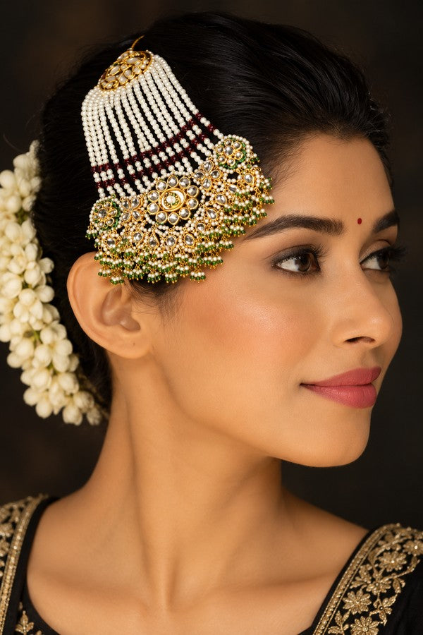 Pink Pearls Gold & White Kundan Green Pearls Passa