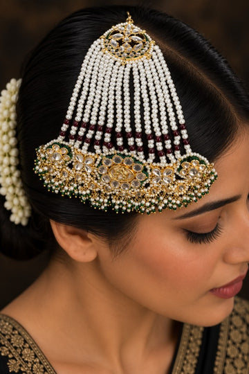 Pink Pearls Gold & White Kundan Green Pearls Passa
