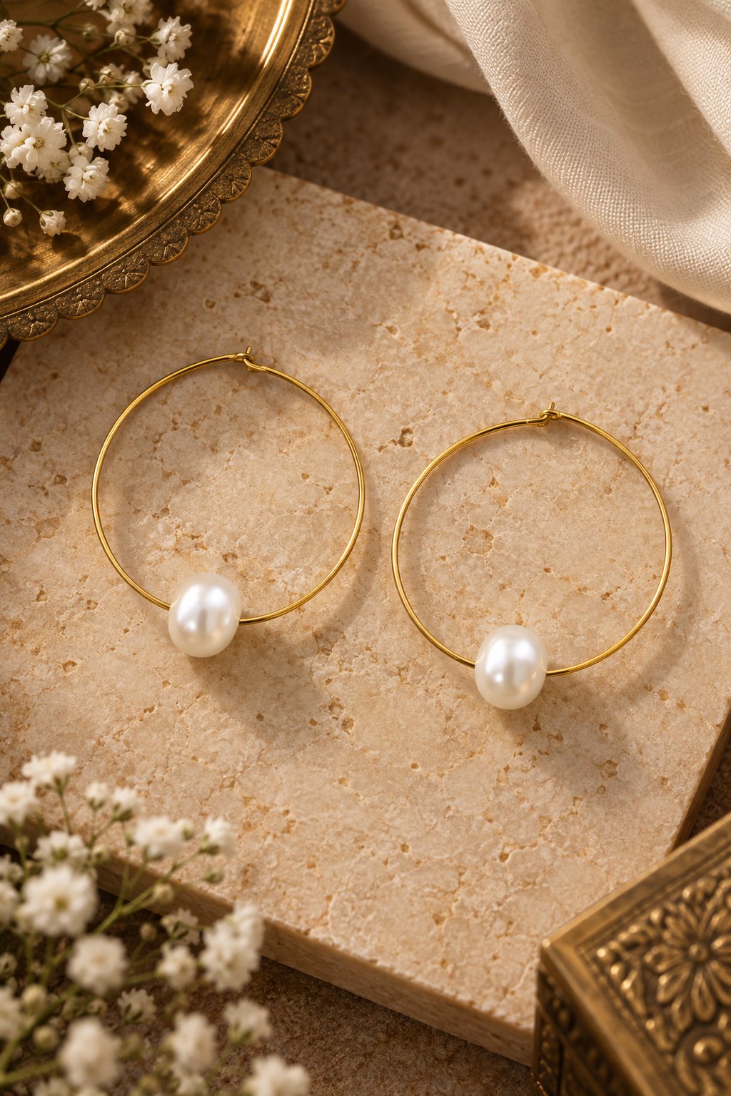 Gold Ring White Pearl Dangler Baali