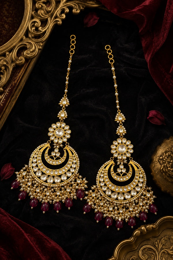 Statement Kundan Gold & White Red Drops Chandbali