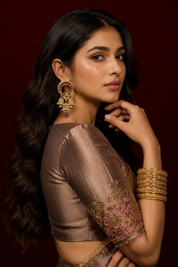 Red Kundan with Amethyst Drop Earrings