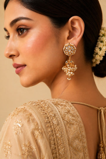 Gold & White Pearls Jhumki