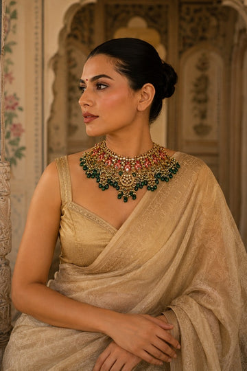 Red & Green Enamred Kundan Choker