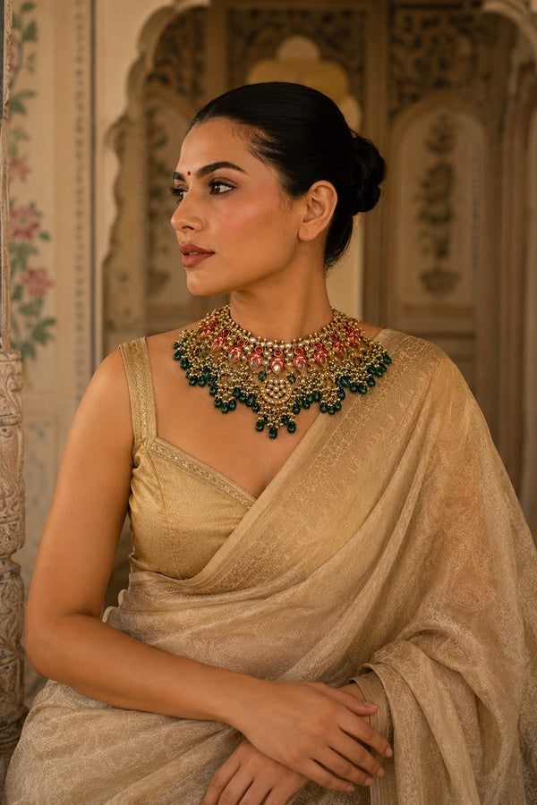 Red & Green Enamred Kundan Choker