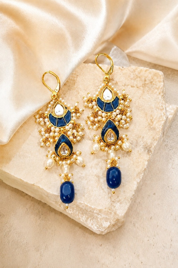 Blue Kundan Pearl Dangler Earrings
