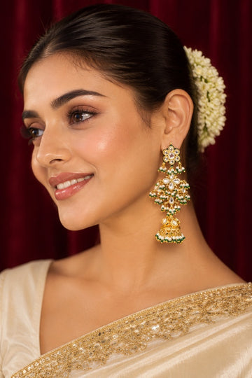 White Flower Pearl & Kundan Jhumki Earrings