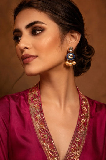 Blue Meena Pearl Dangler Earrings