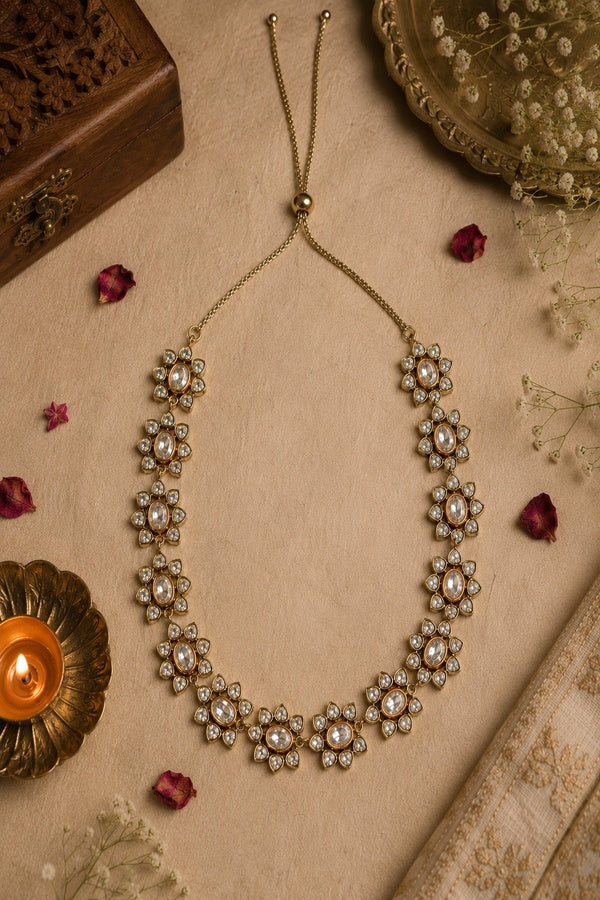 Dual Finish Flower Zirconia Necklace