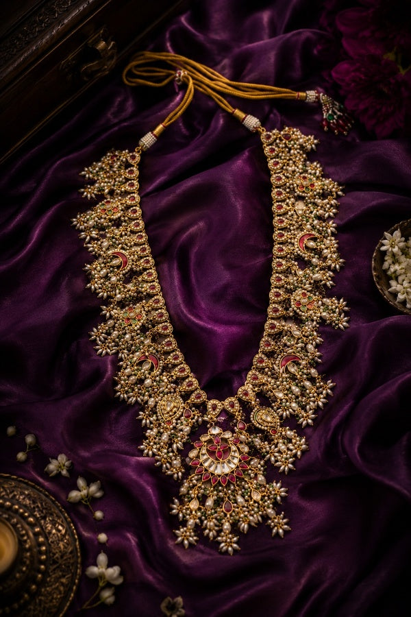 Statement Red Green Meena Kundan Necklace