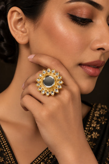 All White Kundan Cocktail Ring