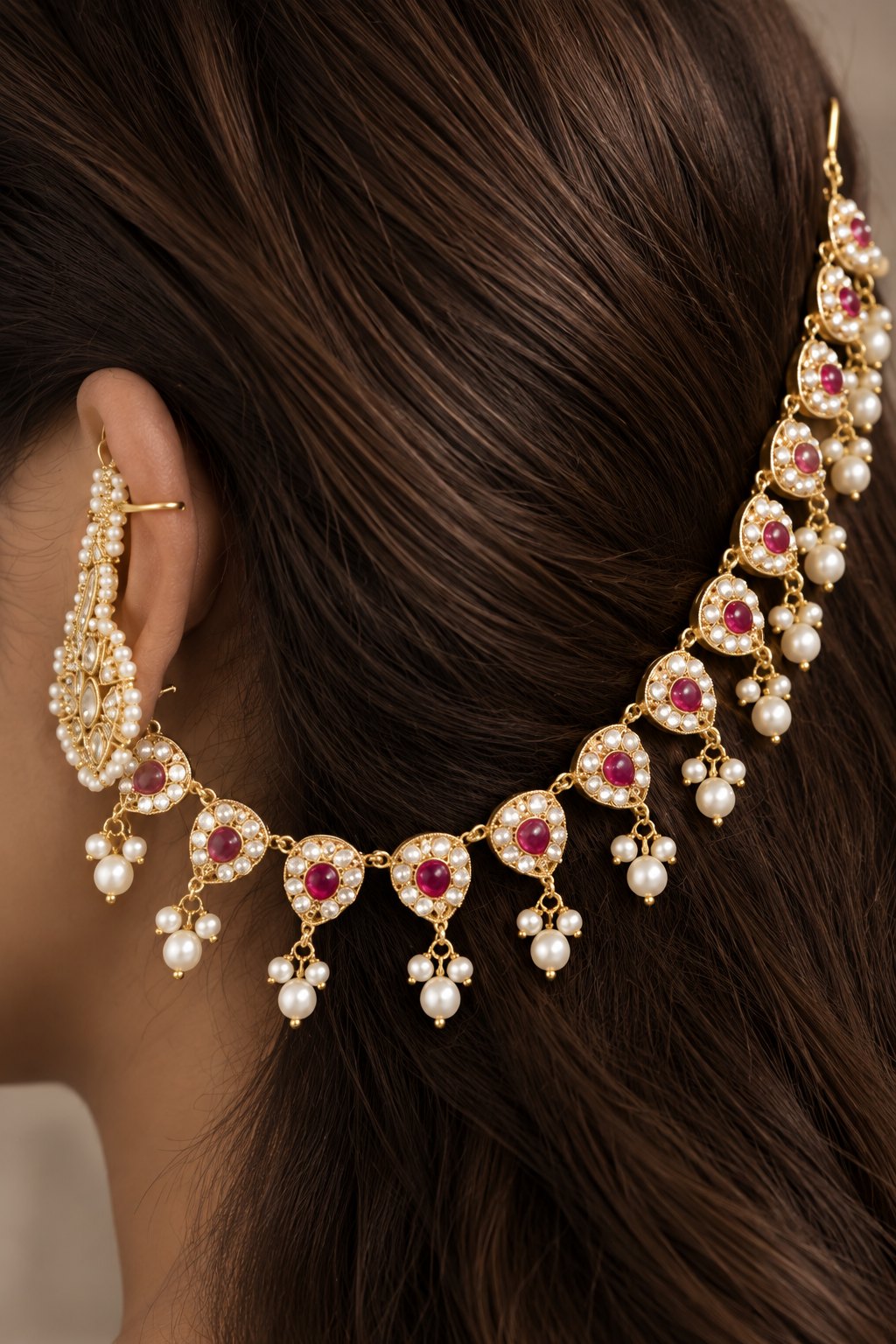 Red Kundan Pearls Kaan Saharas