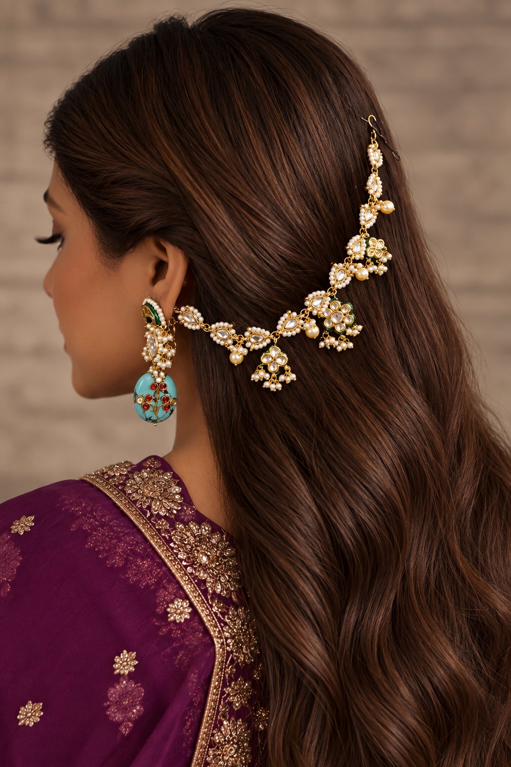 Gold & White Green Meena Flower Kaan Sahara