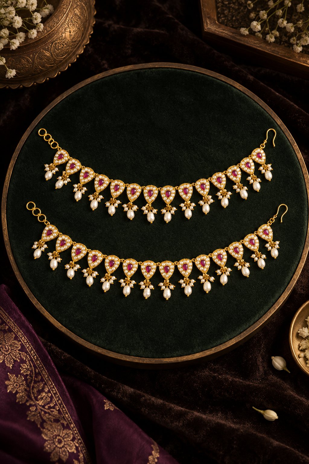 Red Kundan Pearls Kaan Saharas