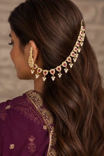 Red Kundan Pearls Kaan Saharas
