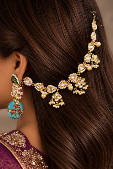 Gold & White Green Meena Flower Kaan Sahara