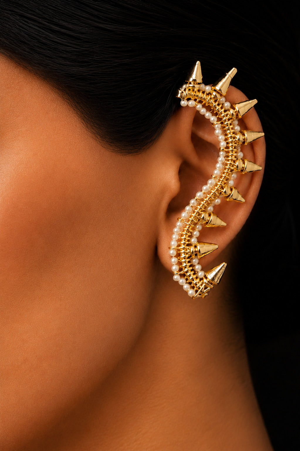 Gold Plated Spike Earcuff Earrings