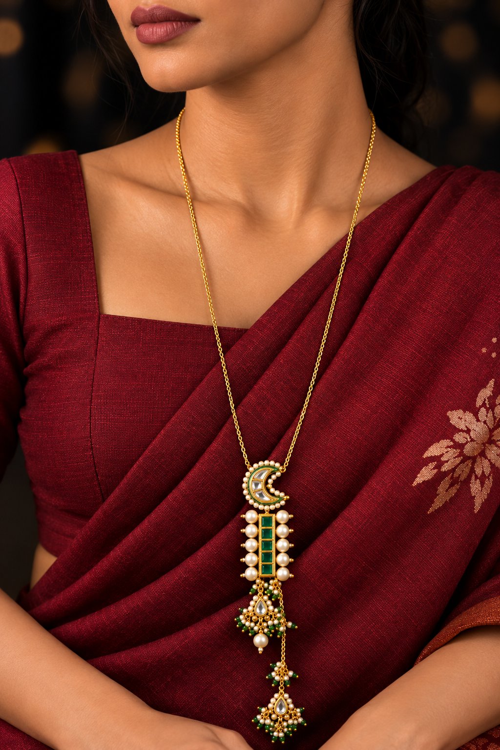Green Kundan Biya Drop Necklace