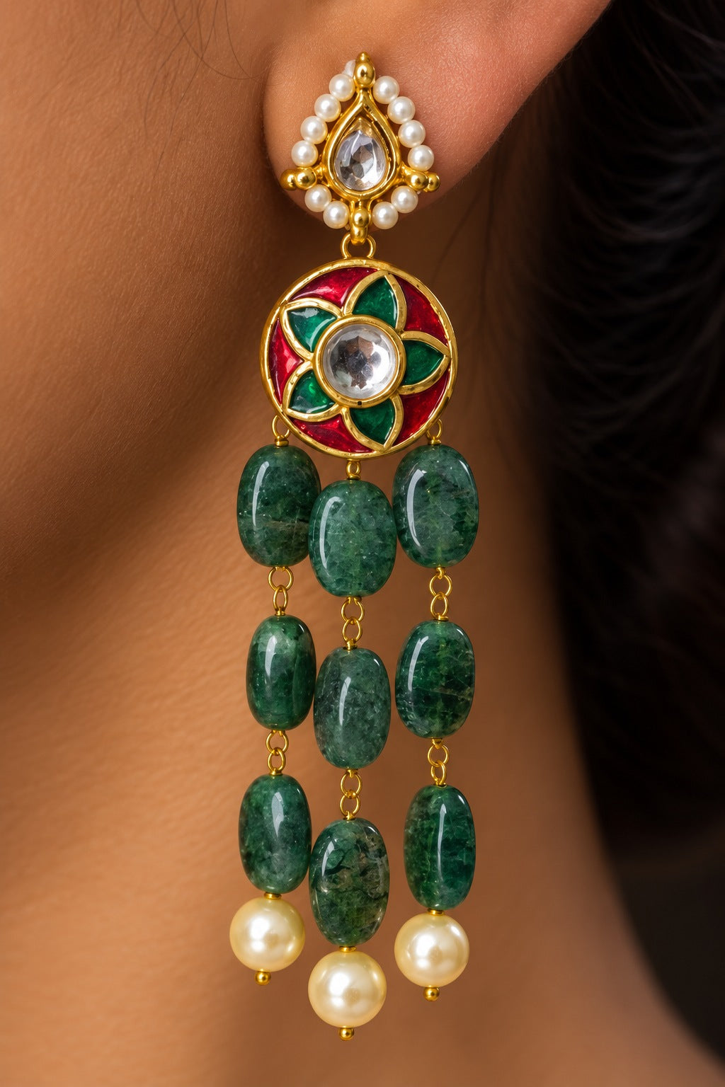 Red & Green Floret Emeralds Earrings