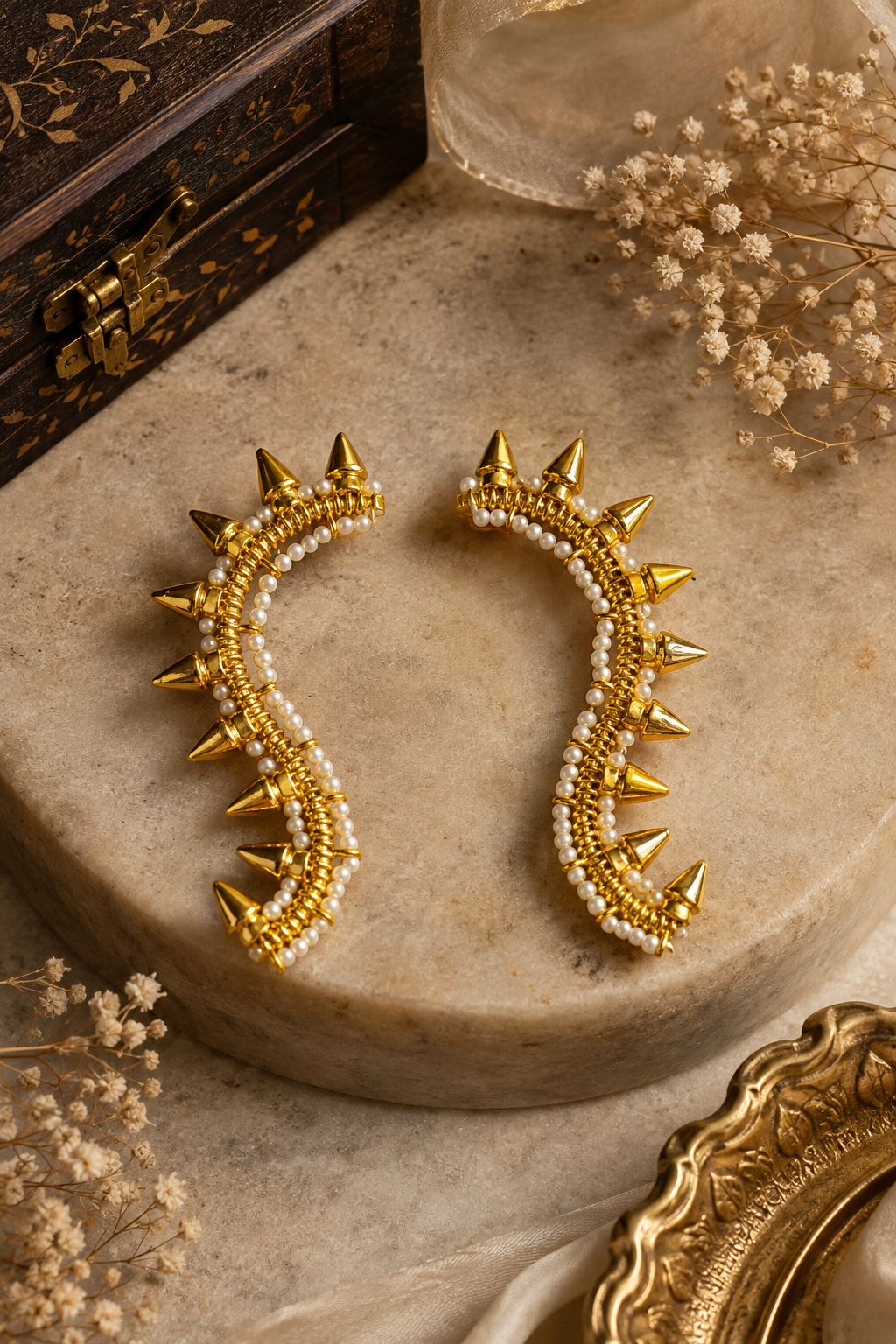 Gold Plated Spike Earcuff Earrings