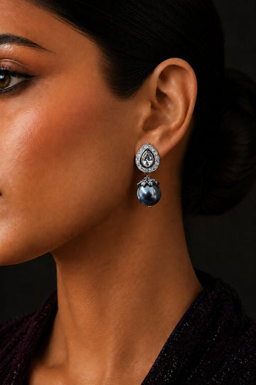 Drop Zirconia Grey Pearl Studs