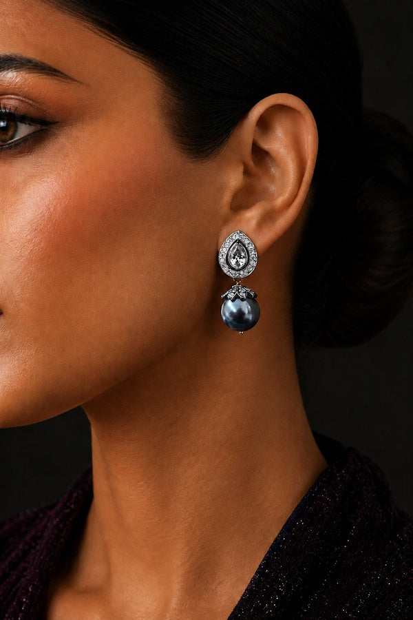 Drop Zirconia Grey Pearl Studs