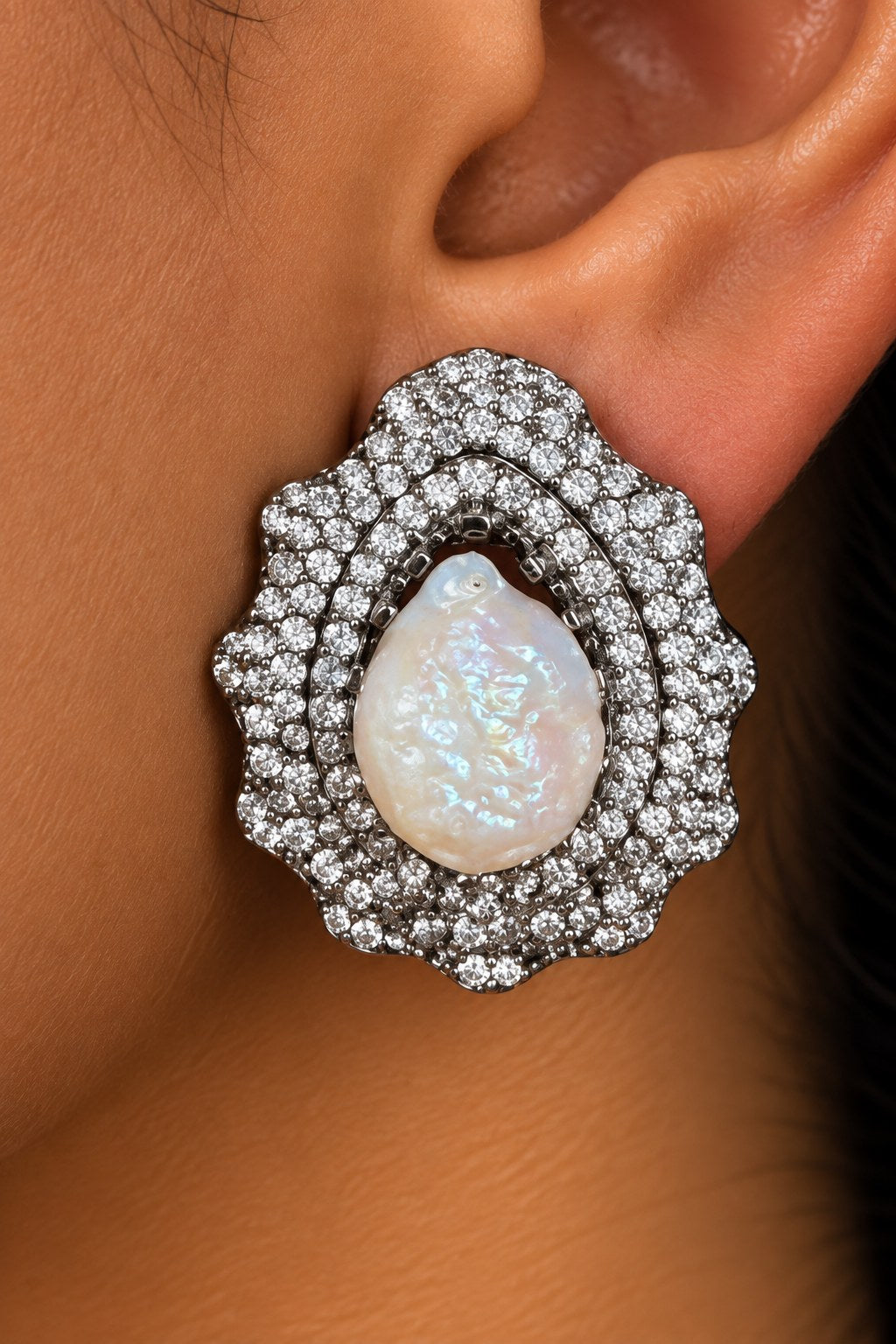 Silver & White Pearl Stud Earrings