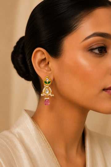 Green Petal with Tourmaline Drop Earrings